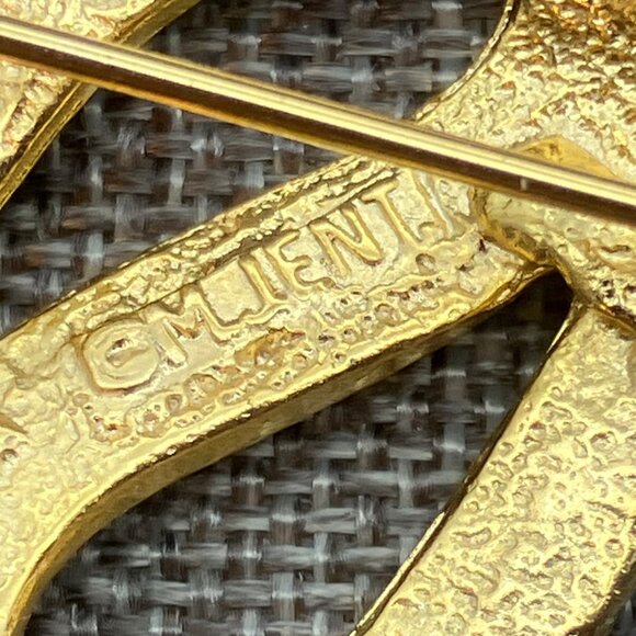 M Jent Ribbon Brooch Pin 2.5 In As Is Vintage Gold Shiny Retro Classic Gift - Picture 4 of 8